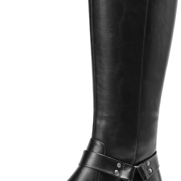 Knee High Women’s Riding Boots Leather Style Side Zipper Buckle 7.5 - Picture 1 of 7